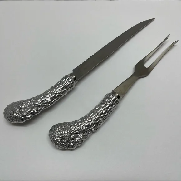 Arthur Court Vintage Thanksgiving Turkey Cast Aluminum Carving Set Stainless